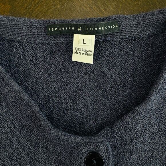 Peruvian Connection 100% Alpaca Knit Cardigan Sweater Button Front Blue Sz L - Picture 5 of 7